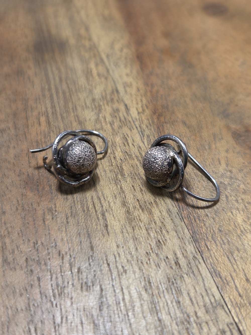 Sterling Silver Orb Drop Earrings Artisan Created.